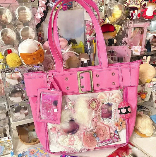 Pink Customizable Bag for Women Cute Fashion Large Capacity Y2k Lolita Shoulder Bag Transparent Handbag