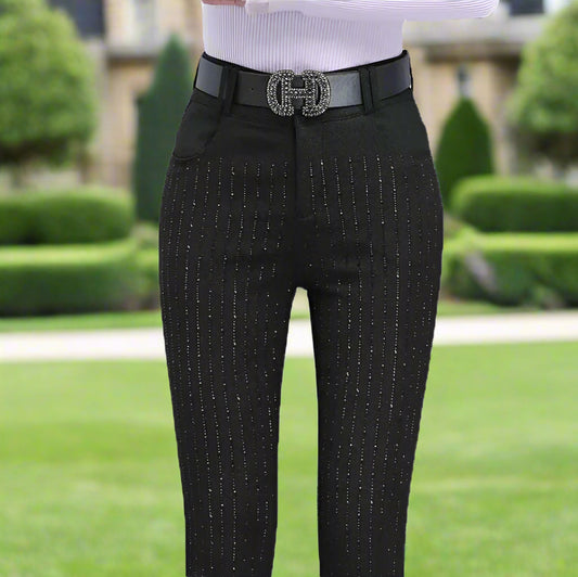 Rhinestone Black Denim Pencil Pants Women's Jeans Autumn New European Elastic High Waisted Stretchy Jean Pants