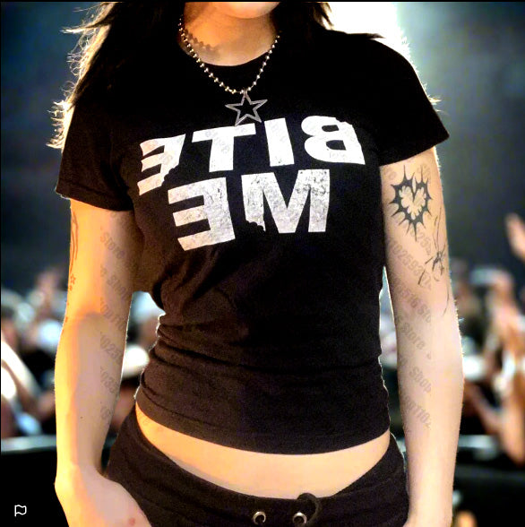 Bite Me Graphic Tee Black With a Bite Out Fun Graphic Tee Funny Tee Statement Tshirt