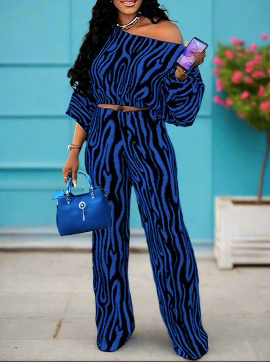 Hot Zebra Stripes Pant Set Zebra-stripe Boho Casual Sets