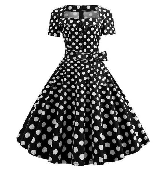 Red Party Vintage Dresses for Women Summer 50s 60s Retro Swing Rockabilly Vestidos Elegant Black Polka Dot Office Casual Dress