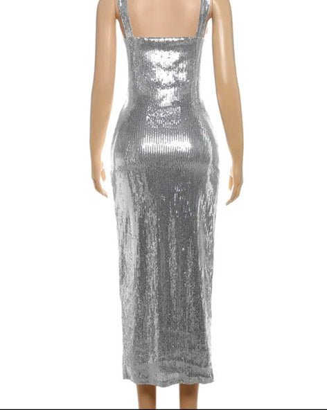 Fashion Sparkling Sequin Bodycon Suspenders Dresses Women Strap Sleeveless Backless Slim Vestidos Sexy Club Clothing
