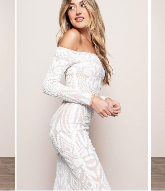 Chic New Elegant Women's Sequined off-Neck Banquet Dress