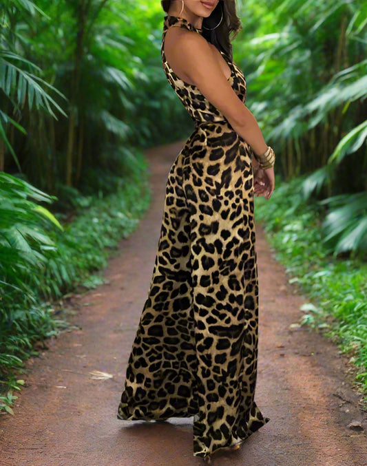 Women's Sexy Luxury Jungle Jumpsuit Elegant Slit Long Pants Clubwear Rompers Casual Romper Leopard Romper