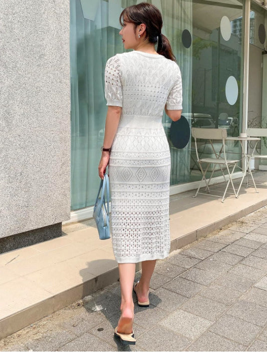 Mesh Women's Dress White Dress Black Crochet Knitted Elegant Chic Beautiful One-piece