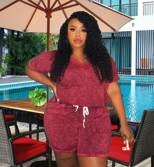 Vixen Acid Washed Set Two Piece Outfit Women Clothing Shorts Sets Solid Casual Tops and Pants Matching Set