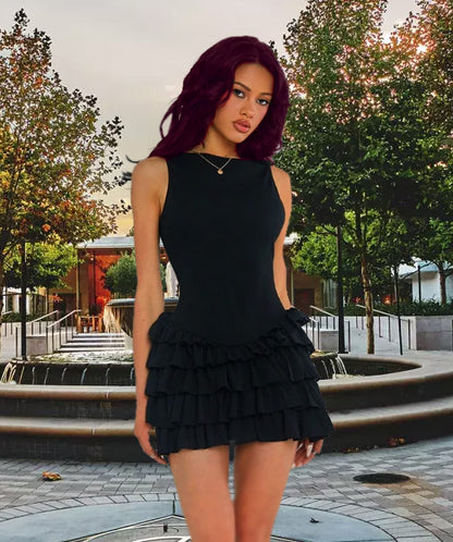 Bandage Ruffle Mini Dress Lady Party Bodycon Evening Dresses Women y2k Streetwear Summer Elegant Luxury Sexy Cute Girls Dresses