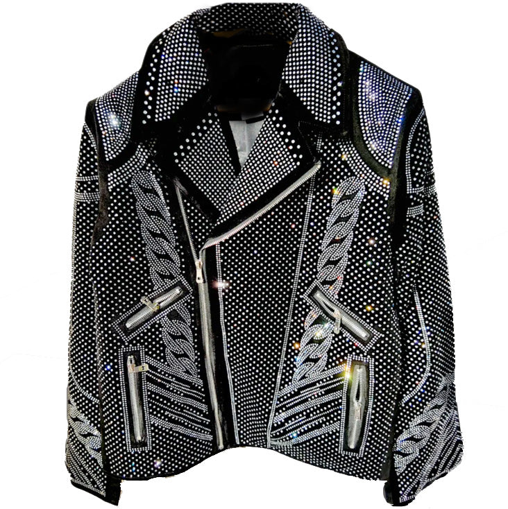 Diamond Rhinestones Jacket Men Top Quality Luxury Hot Drill Punk Club Outfit Jacket Autumn Black Jacket Coat Jaqueta Bomber
