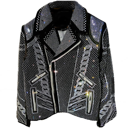 Diamond Rhinestones Jacket Men Top Quality Luxury Hot Drill Punk Club Outfit Jacket Autumn Black Jacket Coat Jaqueta Bomber