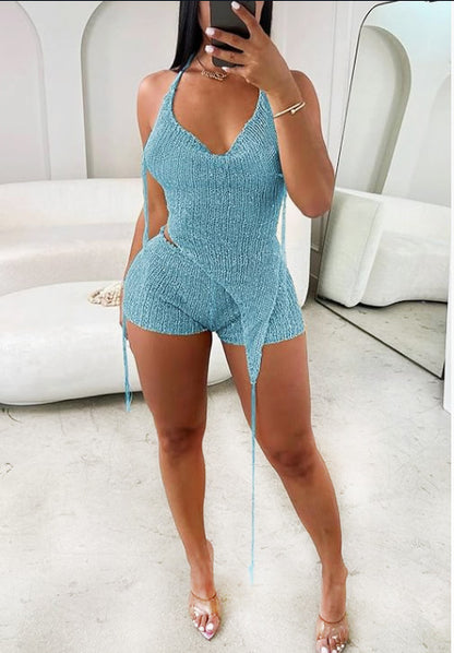 Womens Summer 2025 Sexy Scoop Neck Sleeveless Backless Strap Sequin Hoodie Backless Top + Shorts Two Piece Set Club Party Wear Set