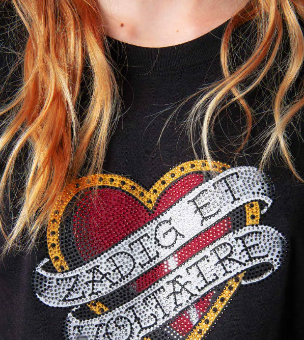 Tattoo Rhinestone Top Love Heart Letter 100% Cotton T-Shirt For Women Summer O-Neck Short Sleeve Diamond Pattern Tops Luxury Chic Y2k Tee