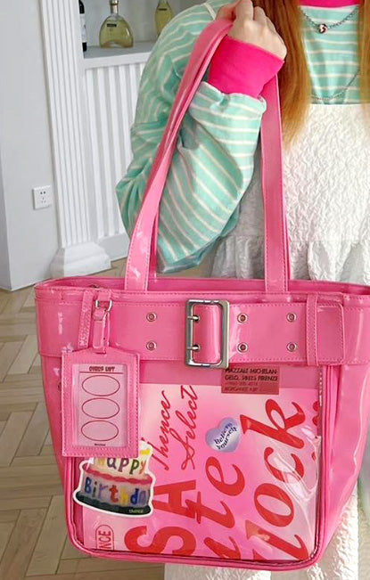 Pink Customizable Bag for Women Cute Fashion Large Capacity Y2k Lolita Shoulder Bag Transparent Handbag