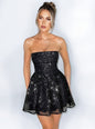 Elegant Strapless Sexy Mini Dress Women Fashion Black Off-shoulder Backless Pleated Sequin Sparkle Club Party Dress