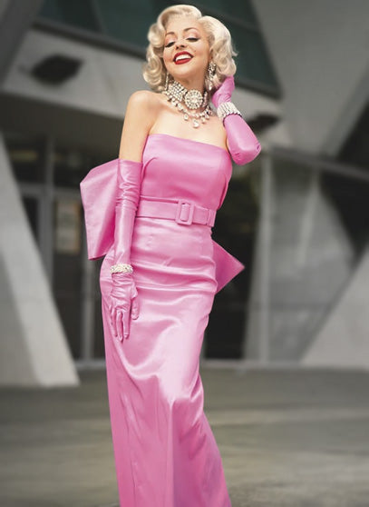 Monroe Movie Blonde Dress Gloves Women Pink Bombshell Dress Cosplay Q3Q4