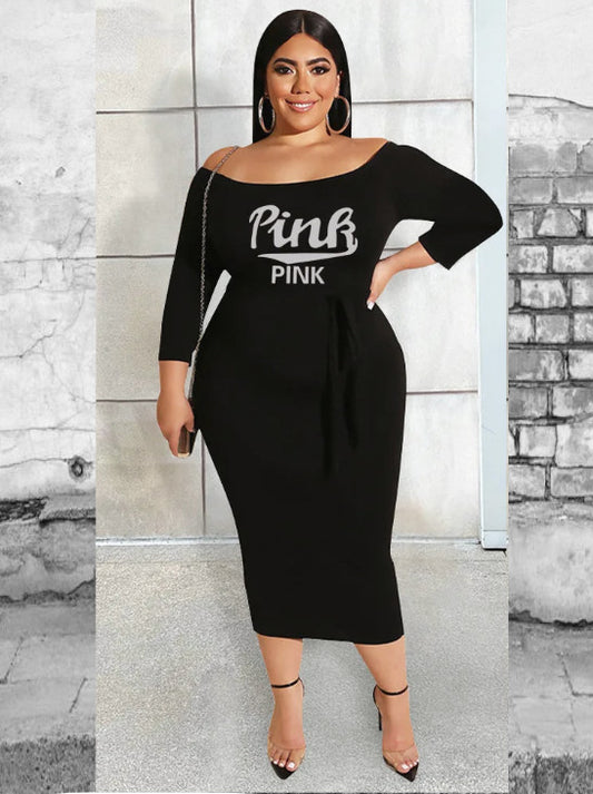 Off The Shoulder Sexy Dress "Pink" Printed Dress With Sleeves Casual Vacation Dress