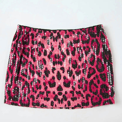 Y2K Chic Leopard Print Sequins Shorts Wild Hot Pink Spicy Shorts or Mini Skirt Party Clubwear Bottoms