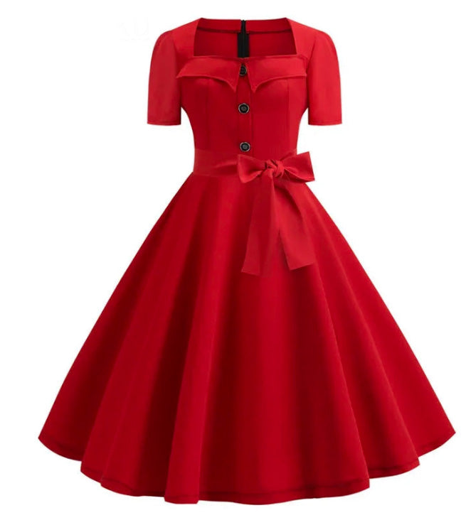 Red Party Vintage Dresses for Women Summer 50s 60s Retro Swing Rockabilly Vestidos Elegant Black Polka Dot Office Casual Dress