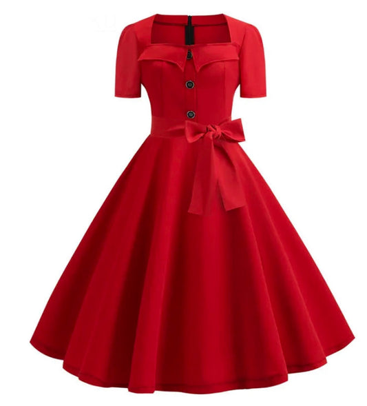 Red Party Vintage Dresses for Women Summer 50s 60s Retro Swing Rockabilly Vestidos Elegant Black Polka Dot Office Casual Dress