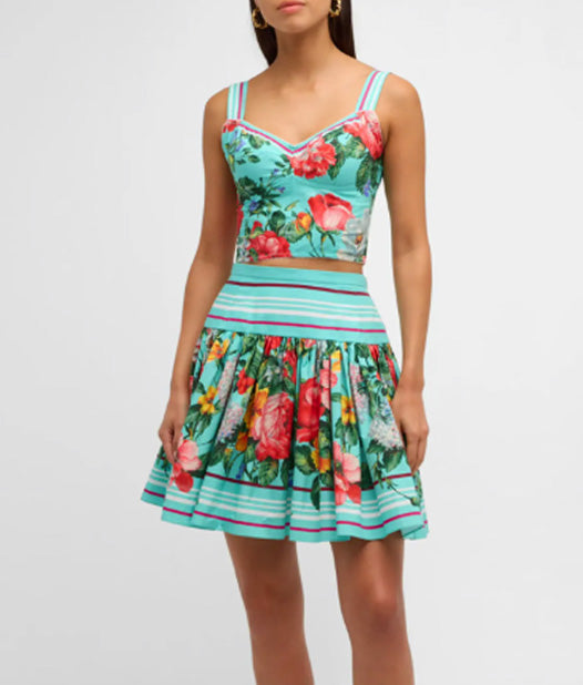 Retro Summer Vacation Set Summer New Women's Two-piece Sweetheart Top High Waist Pleated Skirt Vacation Outfit
