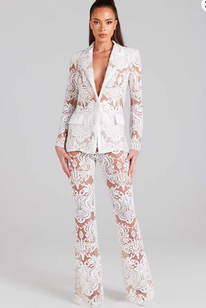 Gorgeous Sequin Lace Womes Suit Set Showstopper New! 2025 Designer Runway Suit Set Women's Single Button Guipure Lace Sequined Blazer Pants Suit