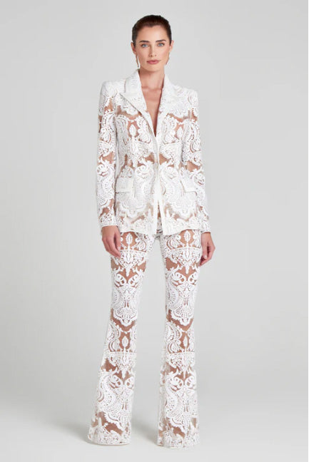 Gorgeous Sequin Lace Womes Suit Set Showstopper New! 2025 Designer Runway Suit Set Women's Single Button Guipure Lace Sequined Blazer Pants Suit