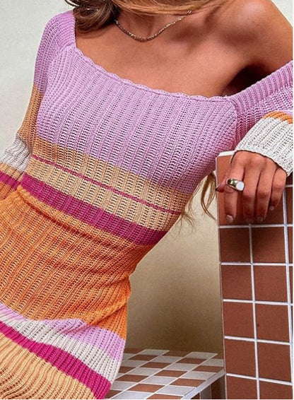 Women Sexy Beach Evening Party Knitted Off Shoulder Long Sleeve Bodycon Long Dresses Casual 2025 Summer Y2K Maxi Dress
