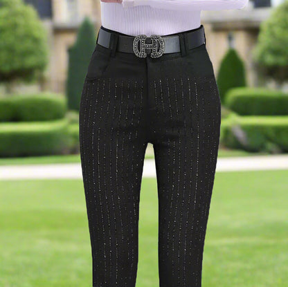Rhinestone Black Denim Pencil Pants Women's Jeans Autumn New European Elastic High Waisted Stretchy Jean Pants