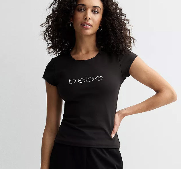 bebe Bling Rhinestone Basic T-Shirt Streetwear
