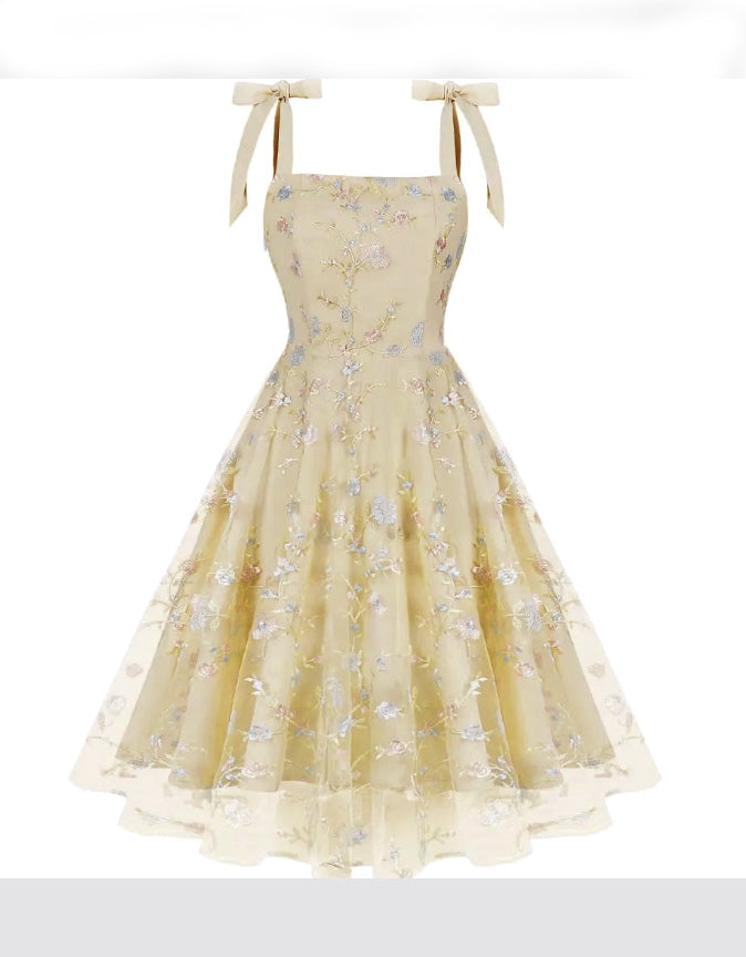 Embroidery Women Pin Up Dress Retro Vintage 50s 60s Rockabilly Gauze Swing Summer Classic Dress Romantic Summer Dress Elegant Tunic Vestido