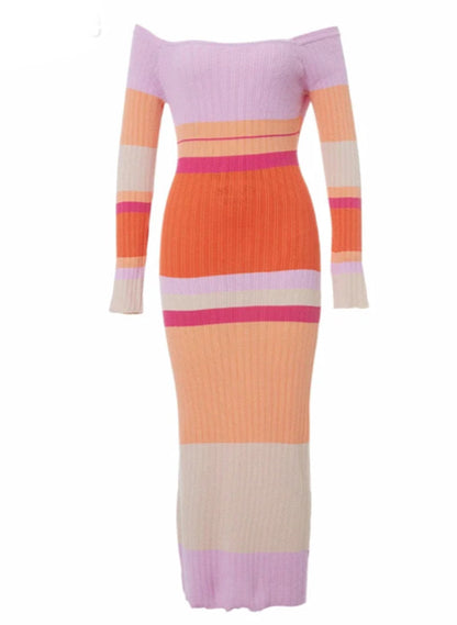 Women Sexy Beach Evening Party Knitted Off Shoulder Long Sleeve Bodycon Long Dresses Casual 2025 Summer Y2K Maxi Dress