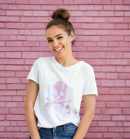 "Pink Skull" Western T shirt Rhinestone T-shirt Casual Summer Top's Rock Tee's Skull T Shirts