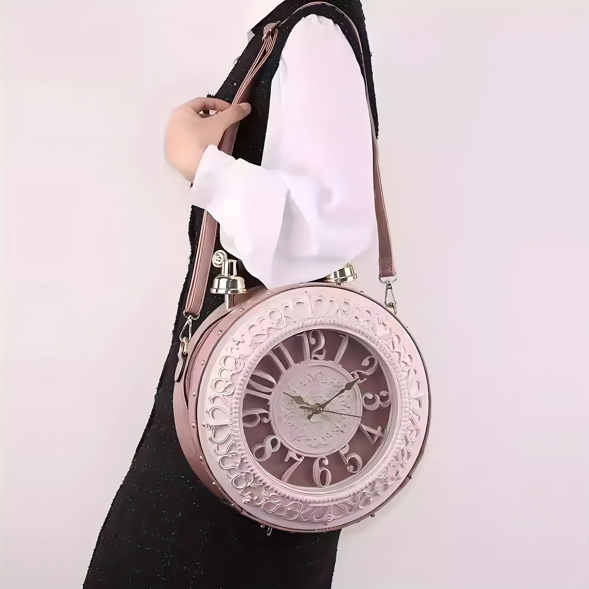 Vintage Crossbody Shoulder Bag With Battery Powered Clock Functionality