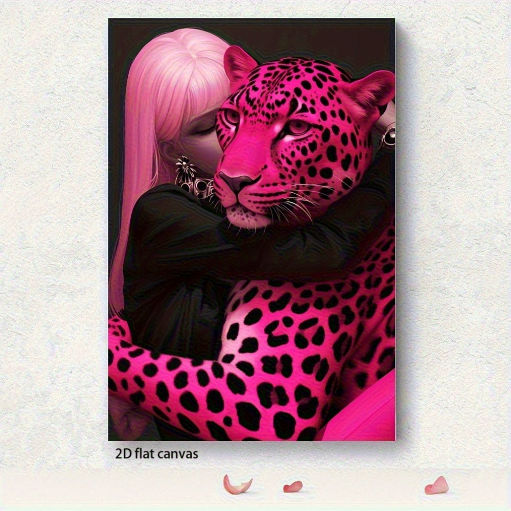 2Dflat Cool Girls And Leopards Wrapped Canvas Prints It Is Suitable for Birthday Party Decoration And Can Be a Great Gift for MotherS Day New Year Easter It Is Perfect for Decorating The Walls of Home Living Room And OfficeFramed Wrapped