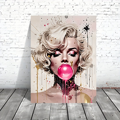 1pc Frameless Golden Hair Beauty Blowing Bubble Gum Art Canvas Fashion Poster For WC Living Room Bedroom Office Restaurant Bar Waterproof Perfect Gift And Decoration 12x16in