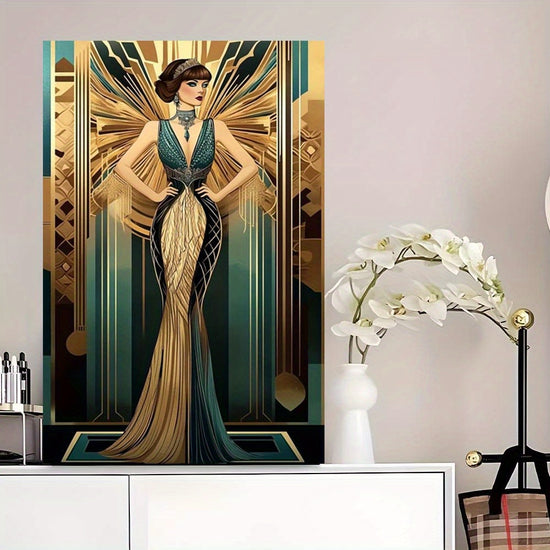 1pc Frameless Canvas Wall Art 1920s Gatsby Style Girl Portrait Fashion Theme Printed on Canvas for Bedroom Living Room Home Decor