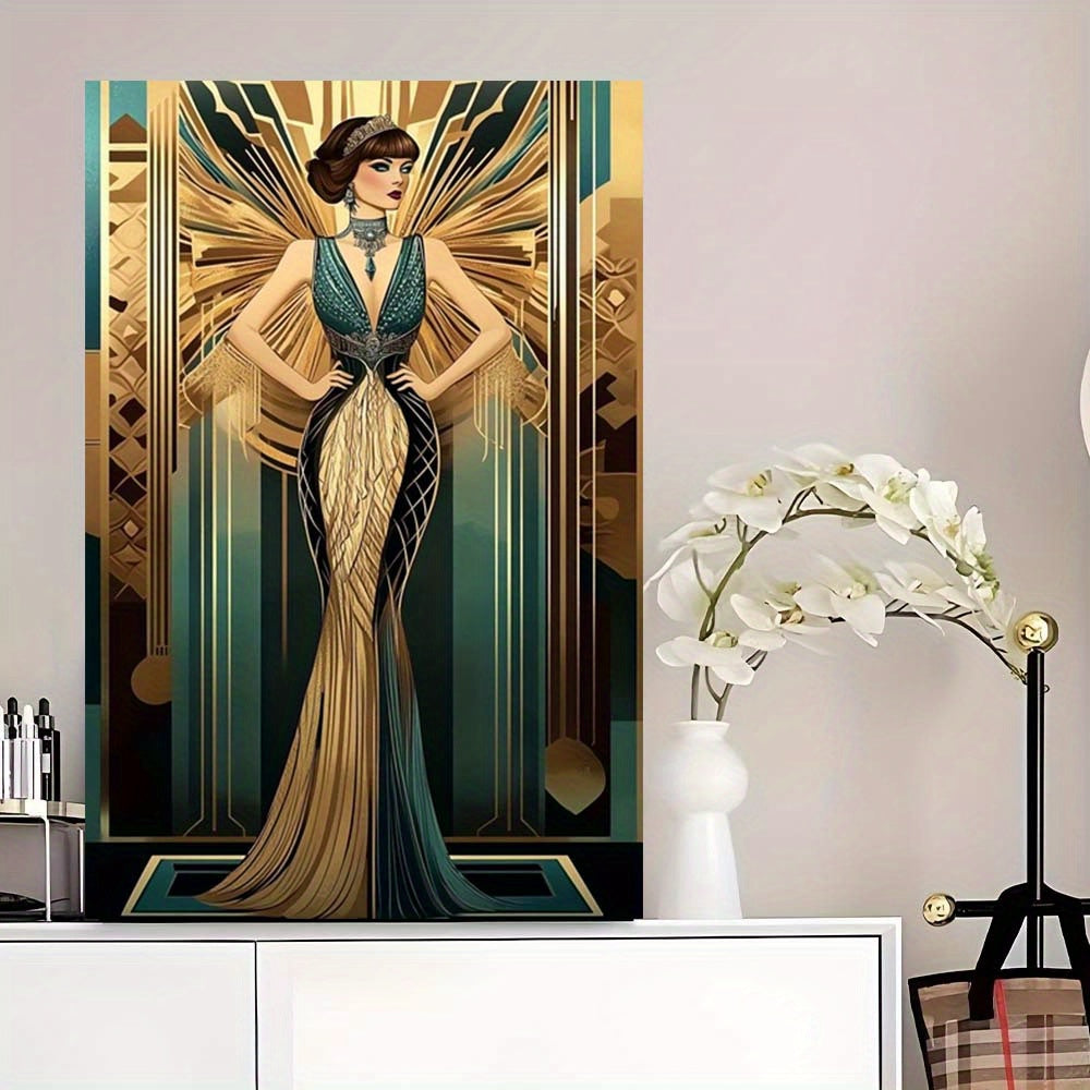 1pc Frameless Canvas Wall Art 1920s Gatsby Style Girl Portrait Fashion Theme Printed on Canvas for Bedroom Living Room Home Decor
