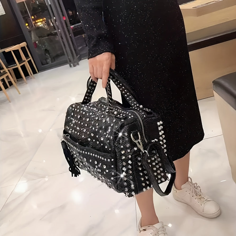Womens RhinestoneEmbellanced Large Crossbody Bag with Adjustable Strap  Sparkling Rhinestone Shoulder Handbag Suitable for Parties Weddings  Daily Use  Zipper Closure Bag