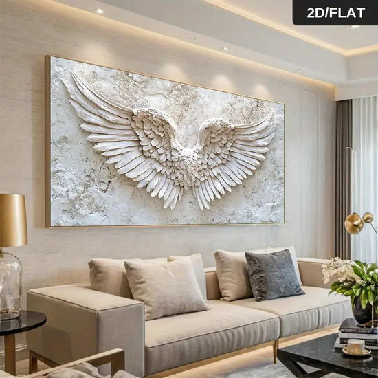 Extra Large Modern Abstract Angel Wings Wall Art  Large White Marble Texture Canvas Painting with Beige  Golden Tones Frameless Contemporary Decor for Living Room Bedroom  Neutral Beige  Golden Wing Design 296x60 Inches 75x1524cm  Minimalist H