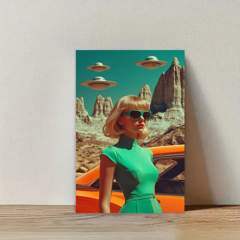 1pc Retro SpaceThemed Canvas Poster Flying Saucers  Alien Planet Unframed Wall Art Modern Decor for Living Room Kitchen Home Decoration 20x30 inches