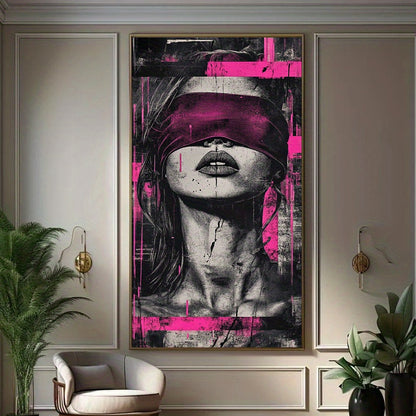 2D Flat Contemporary Abstract Female Portrait Canvas Art Print 2756 x 5512  Modern Pink  Black Wall Decor for Living Room Bedroom or Hallway Large Frameless Poster Large Canvas Wall Art