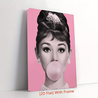 2D Flat 1pc2D Flat wooden frame canvas paintingAudrey Hepburn Bubble GumFashion Print Logo INSTANT Stampa Pop Art Wall Art framed wall art print home decor perfect holiday gift for him or her ready to hang NBB2102 2D Flat