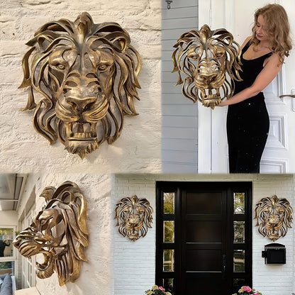 1PC Golden Lion Head Decorative Wall Hanging Art Garden Living Room Bedroom Creative Outdoor Entrance Door Wall Decoration Large Entrance Resin Wall Hanging Decoration