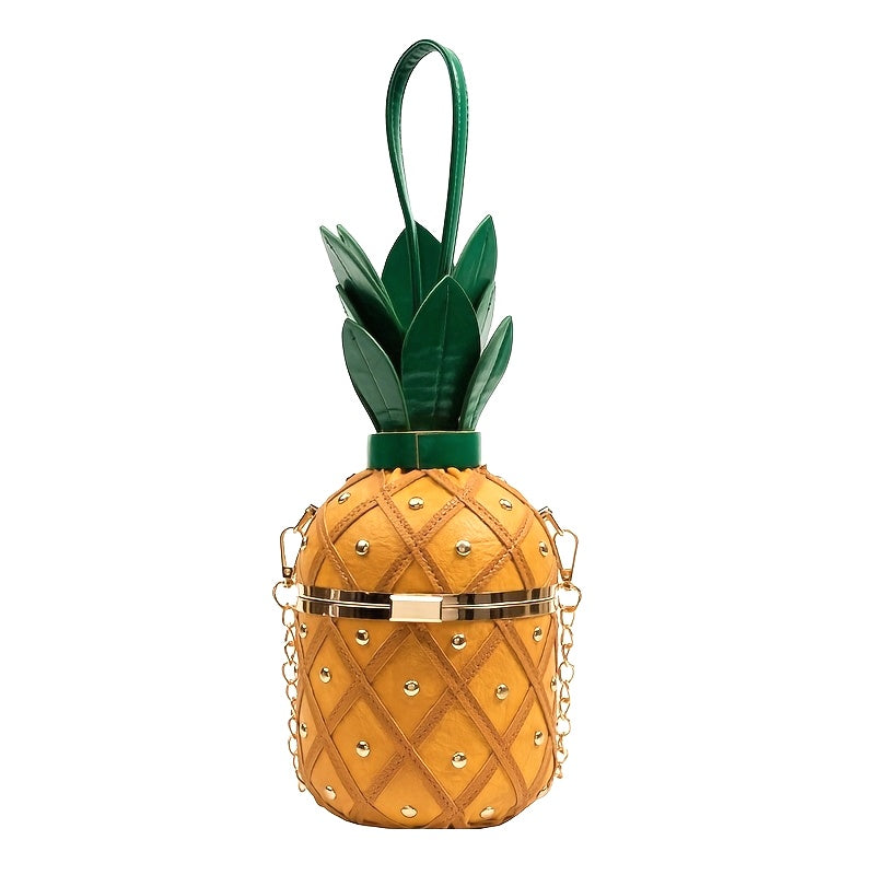 Stylish Pineapple Bag BeigePinkGreenYellow Textured Woven Womens PineappleShaped Crossbody Bag  Golden Chain  Adjustable Strap Cylinder Purse Secure Clasp Closure Fashion Statement Playful Aesthetic Stylish Finish Unique Handbag Accessory 