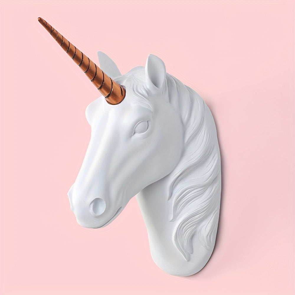 White Unicorn Unique White 1pc Resin Unicorn Head Sculpture  WallMounted 3D Art Deco Animal Decor for Home Office Youngsters Room  Easy Hang No Power Needed with Copper Horns  Unique Christmas Gift Idea