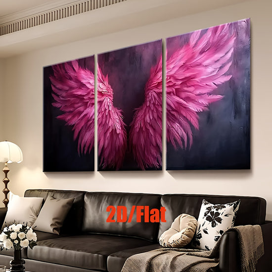 2D Flat 3pcs Frameless Canvas Wall Art  Pink Angel Wings on Dark Background Abstract Modern Posters for Living Room Bedroom Office Decor  Perfect for Birthdays Christmas Weddings Graduations  Seasonal Celebrations Wall Decor Bedroom Artwork Cl