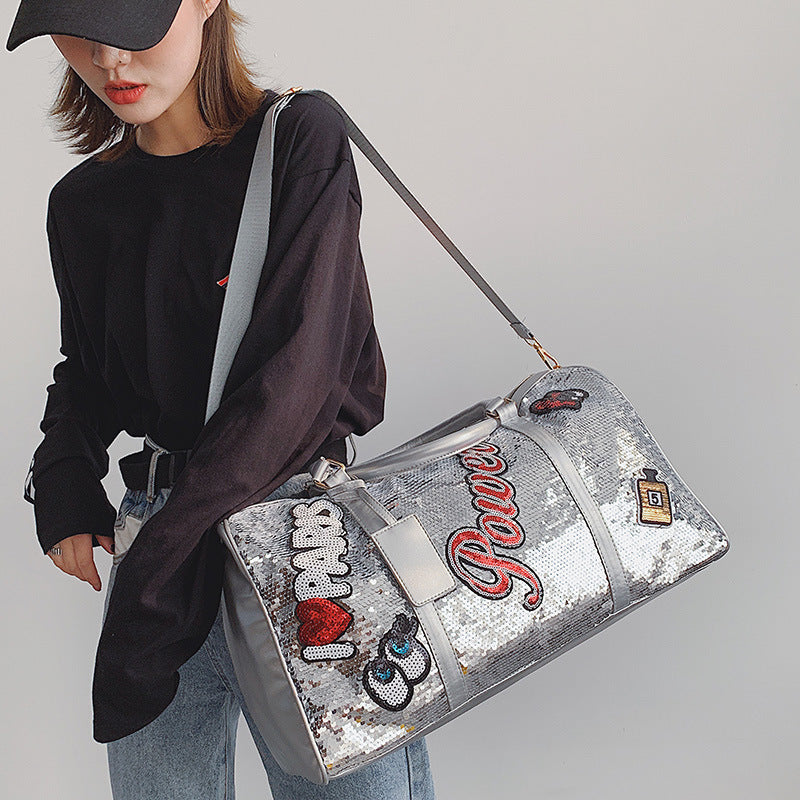 Womens Sequined Shoestyle Onepiece Sports Travel Bag  And Dry Separation Letter Shoulder Bag  Ultralight Spacious Storage Space Suitable for Pairing with Sportswear