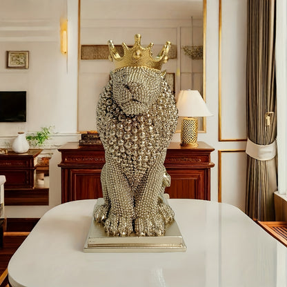 Elegant Resin Lion Statue with Crown Ideal for Fireplace Display and Bookshelf Decor in Living Room or Office Magnificent Animal Sculpture Perfect for New Years and Various Holiday Gifts