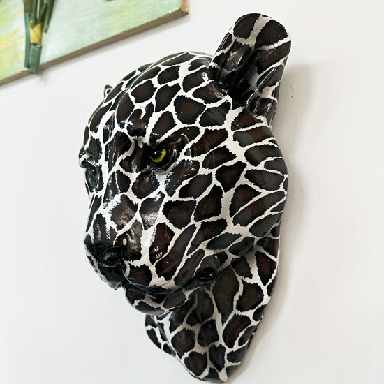 Decorative Art Black And White Leopard Head Wall Sculpture Resin Animal Statue Living Room Office Corridor Background Wall Bar Decorative Pendant Statue No Electricity Required No Feathers