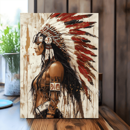 1pc Native American Woman Canvas Wall Art with Wooden Frame  Tribal Feathered Headdress Indigenous Portrait Poster for Living Room  Bedroom Decor Cultural Home Accent Cultural Wall ArtTraditional AttireIntricate Detailing Native American Decor