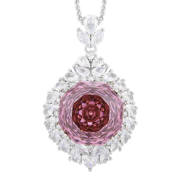 Rose Cut Brilliant Gemstone Pendant Necklace for Women 18mm 5A Grade Purple Pink Zircon with Chain Fashion Accessories Jewelry
